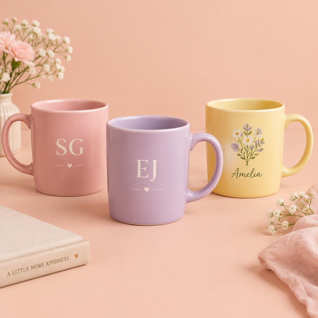 Pastel initials & floral name mugs