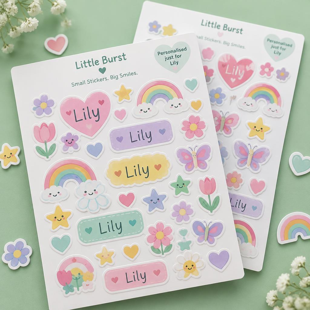 Personalised name sticker sheets